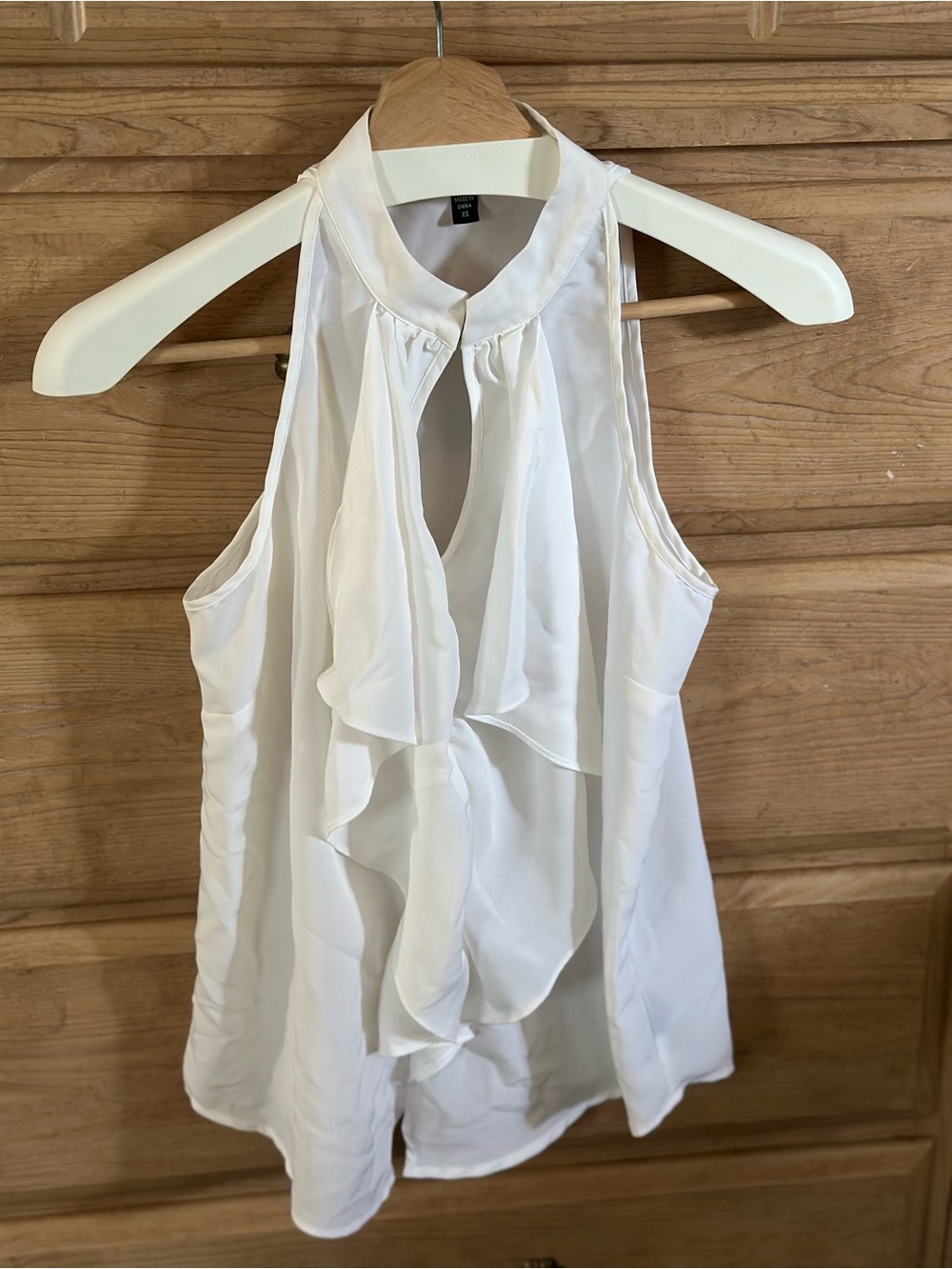 BEBE | Women's White Flowy Ruffle Halter Neck Blouse | Size XS Designer Top